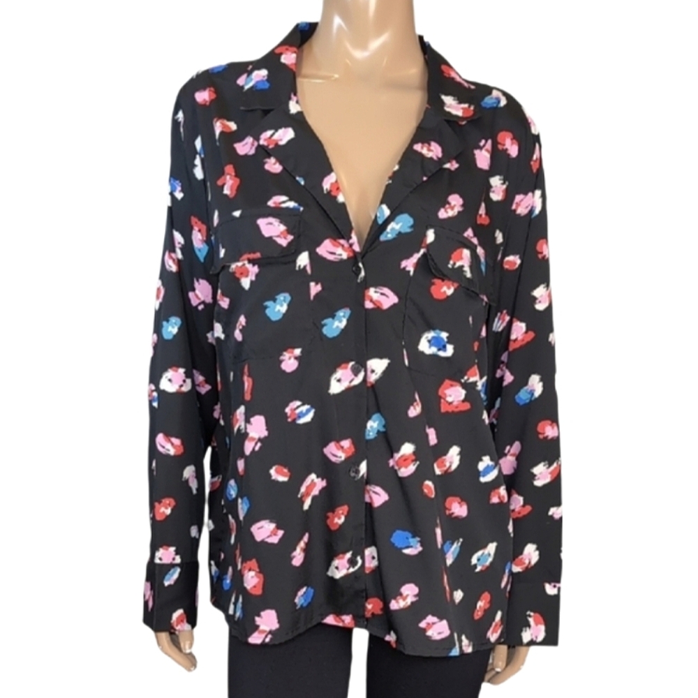 NEW Influence Abstract Floral Shirt US Size 18 Black Long Sleeve Buttoned Top